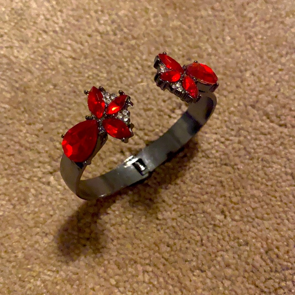 STEEL ALLOY Red Plastic Gem Bracelet